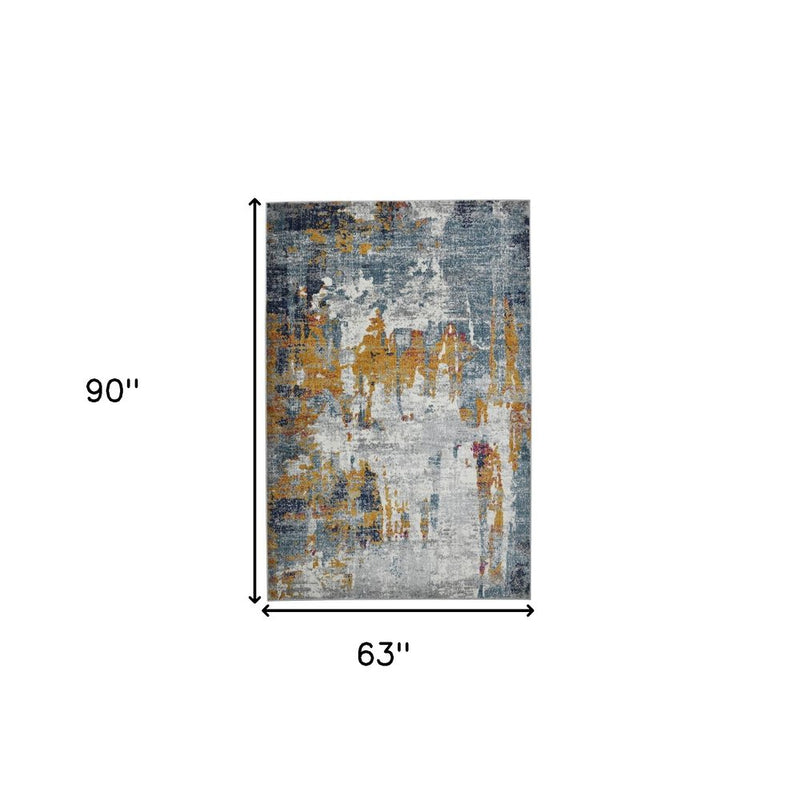 2' X 3' Blue Orange And Gray Area Rug