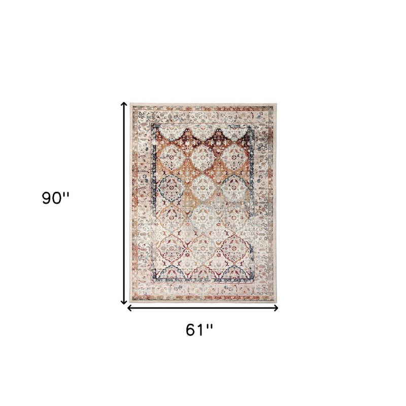 8' X 10' Beige Rust and Navy Floral Medallion Power Loom Area Rug