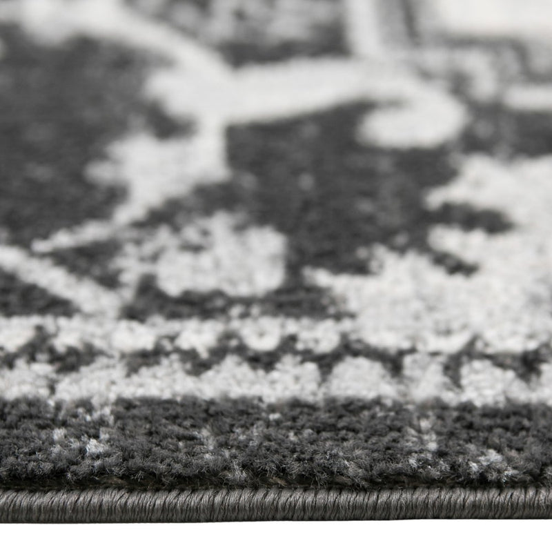 2' X 3' Ivory Black And Gray Medallion Area Rug