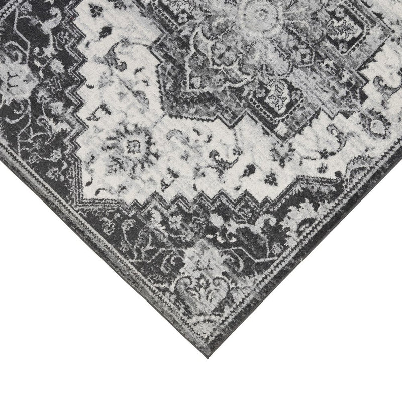 2' X 3' Ivory Black And Gray Medallion Area Rug
