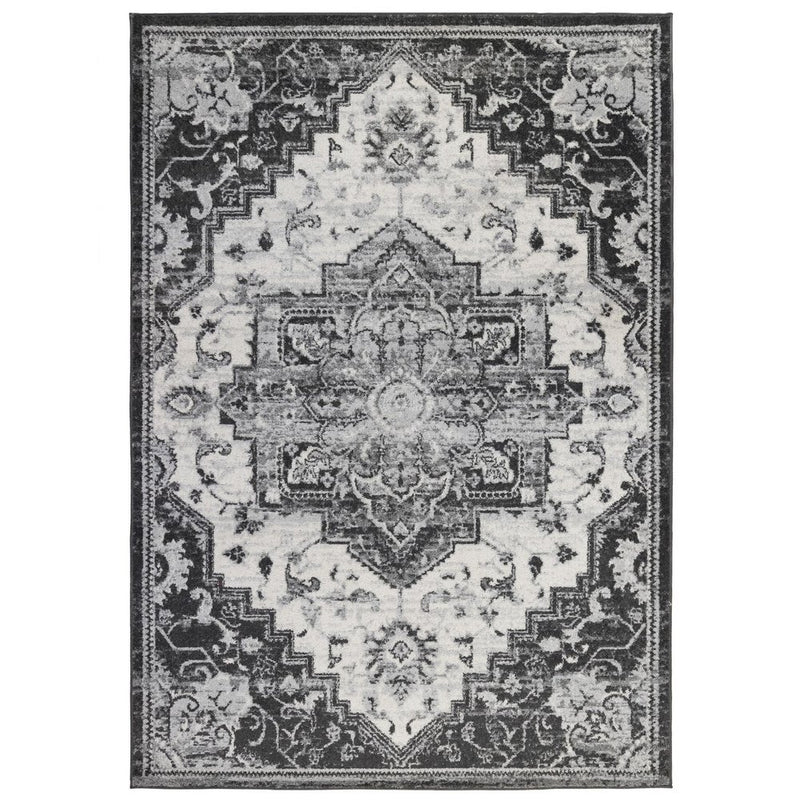 2' X 3' Ivory Black And Gray Medallion Area Rug