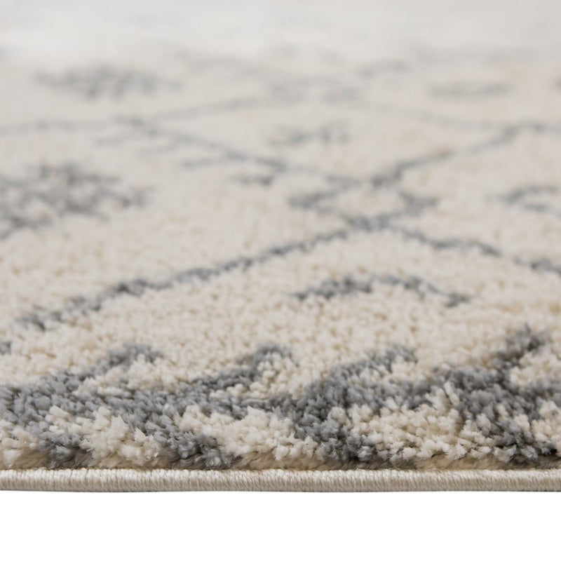 10' Gray And Ivory Geometric Shag Runner Rug