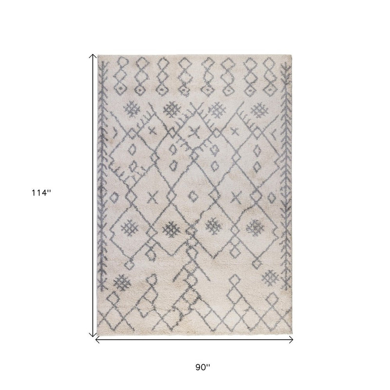 10' Gray And Ivory Geometric Shag Runner Rug