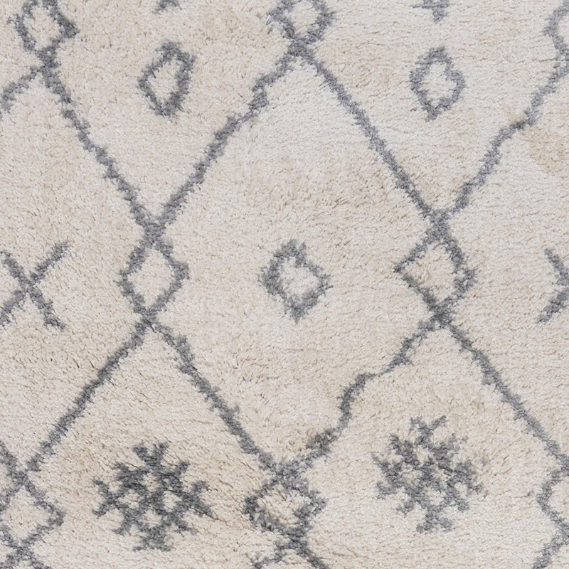 10' Gray And Ivory Geometric Shag Runner Rug