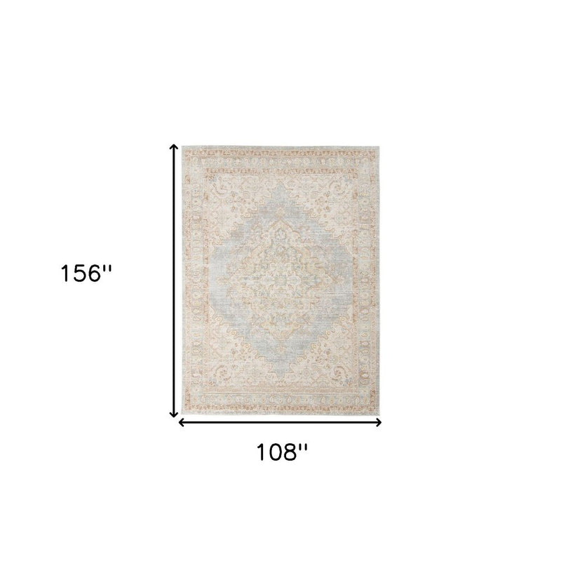 9' X 13' Tan And Gray Medallion Distressed Area Rug