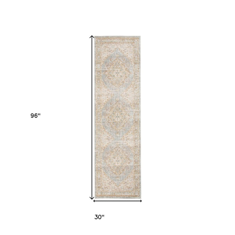 9' X 13' Tan And Gray Medallion Distressed Area Rug