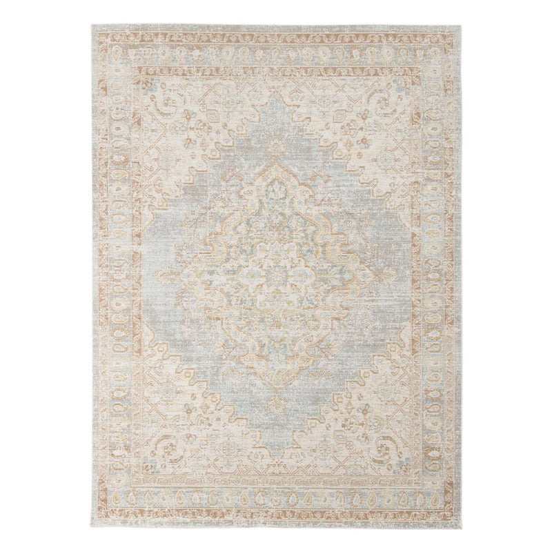 9' X 13' Tan And Gray Medallion Distressed Area Rug