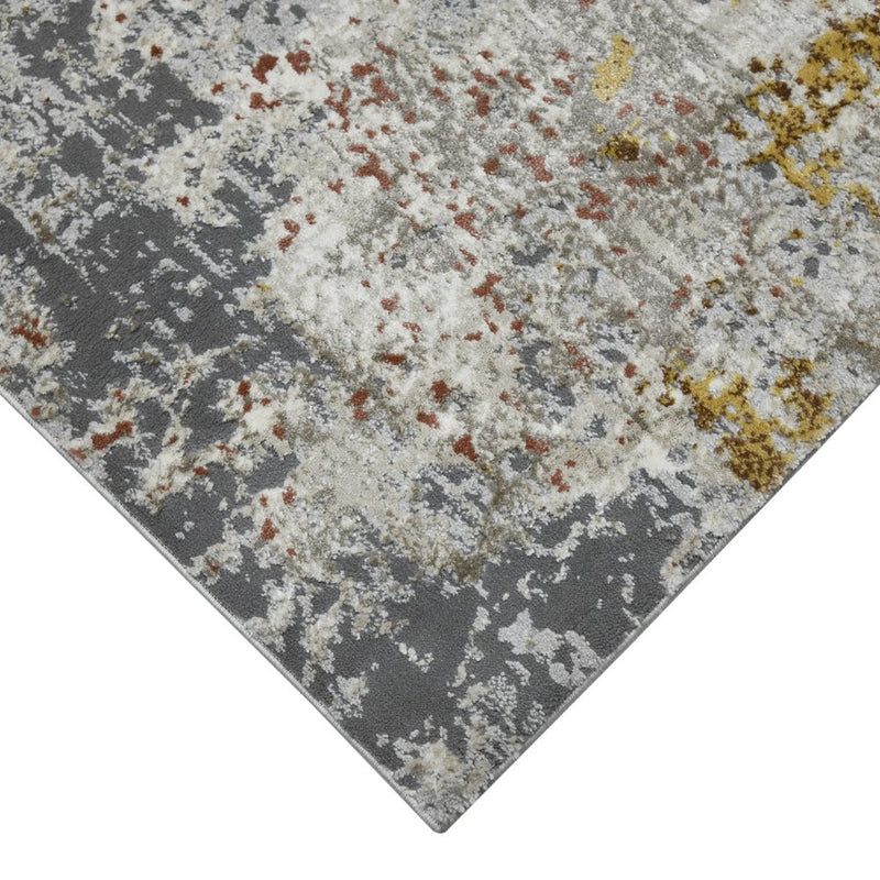 5' X 8' Ivory Gray And Gold Abstract Area Rug