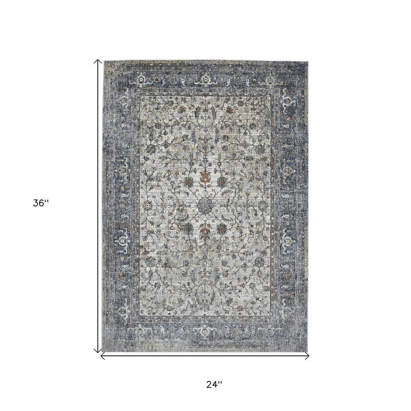 2' X 3' Ivory Blue And Gray Oriental Area Rug