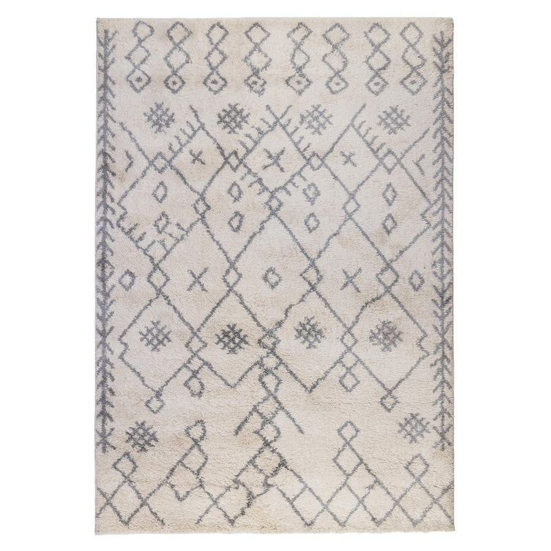 10' Gray And Ivory Geometric Shag Runner Rug