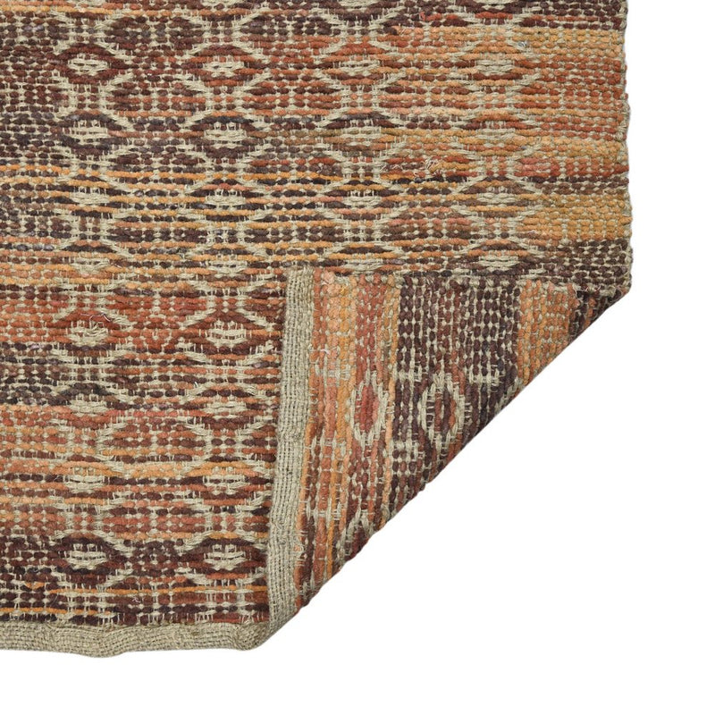 2' X 3' Brown Natural And Orange Jute Blend Geometric Flatweave Handmade Area Rug
