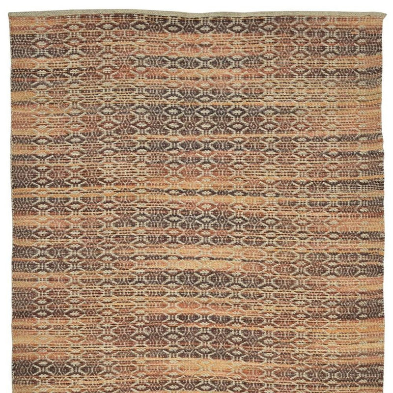 2' X 3' Brown Natural And Orange Jute Blend Geometric Flatweave Handmade Area Rug