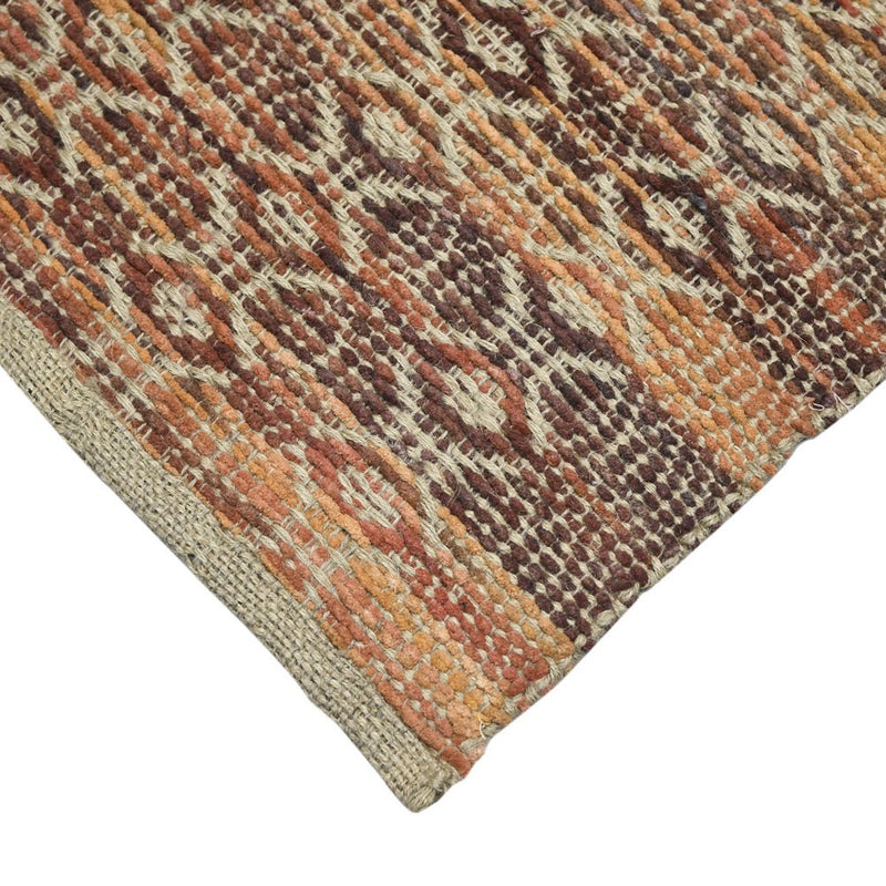 2' X 3' Brown Natural And Orange Jute Blend Geometric Flatweave Handmade Area Rug