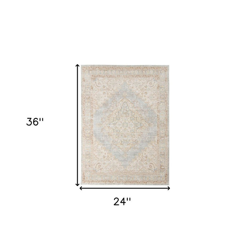 9' X 13' Tan And Gray Medallion Distressed Area Rug