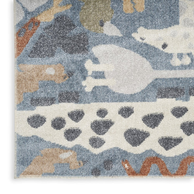 7' X 9' Ivory Blue and Gray Animal Print Power Loom Washable Area Rug