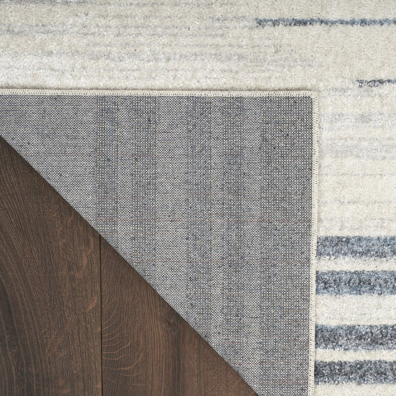 10' Blue And Ivory Geometric Washable Runner Rug