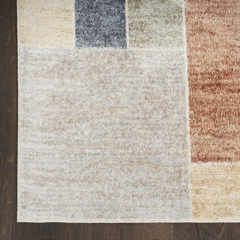 3' X 5' Blue Brown And Tan Geometric Washable Area Rug