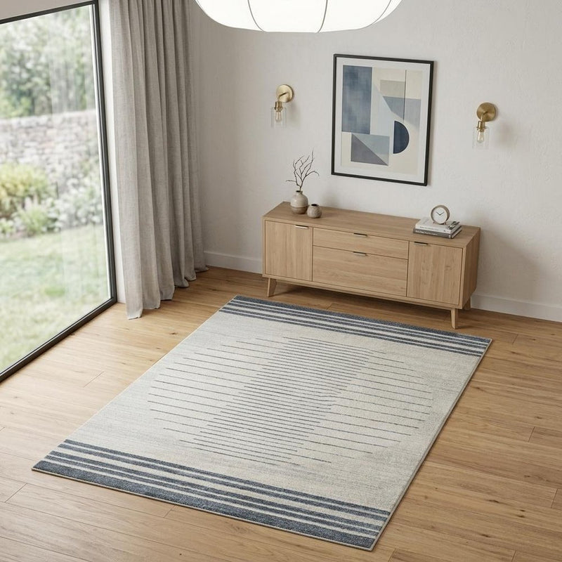 10' Blue And Ivory Geometric Washable Runner Rug
