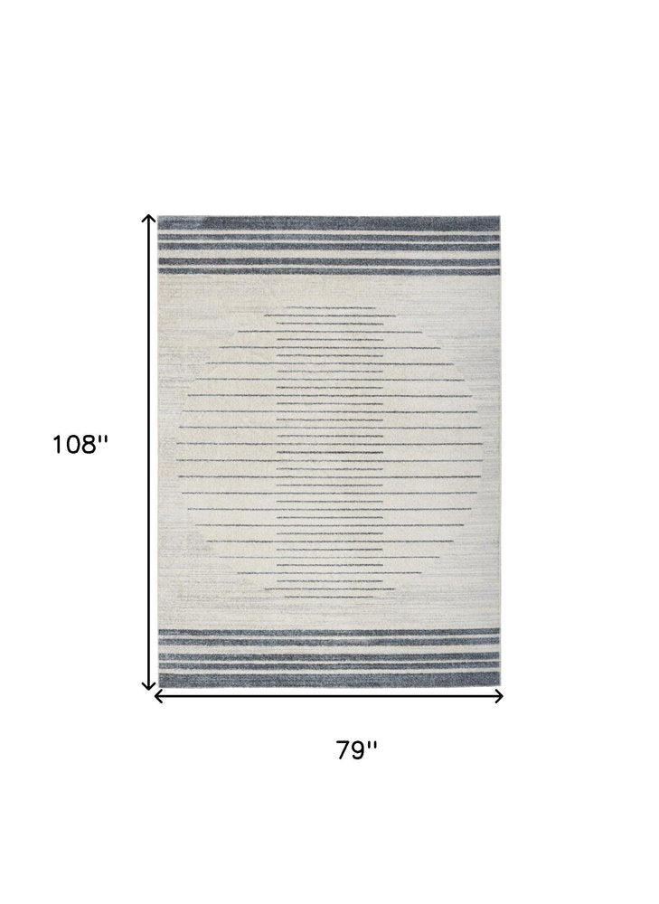 10' Blue And Ivory Geometric Washable Runner Rug