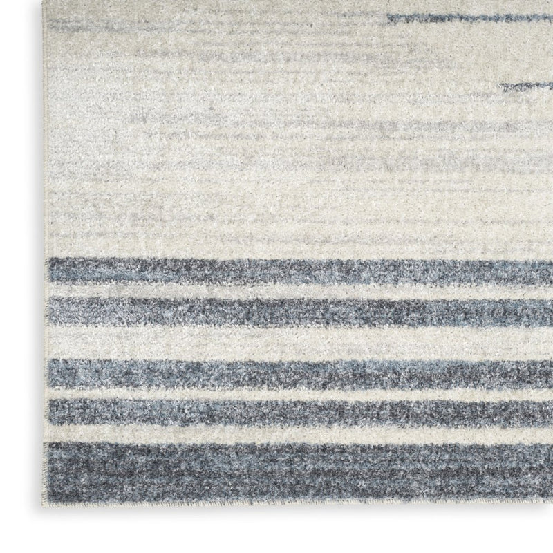 10' Blue And Ivory Geometric Washable Runner Rug