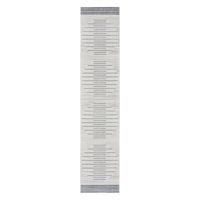10' Blue And Ivory Geometric Washable Runner Rug