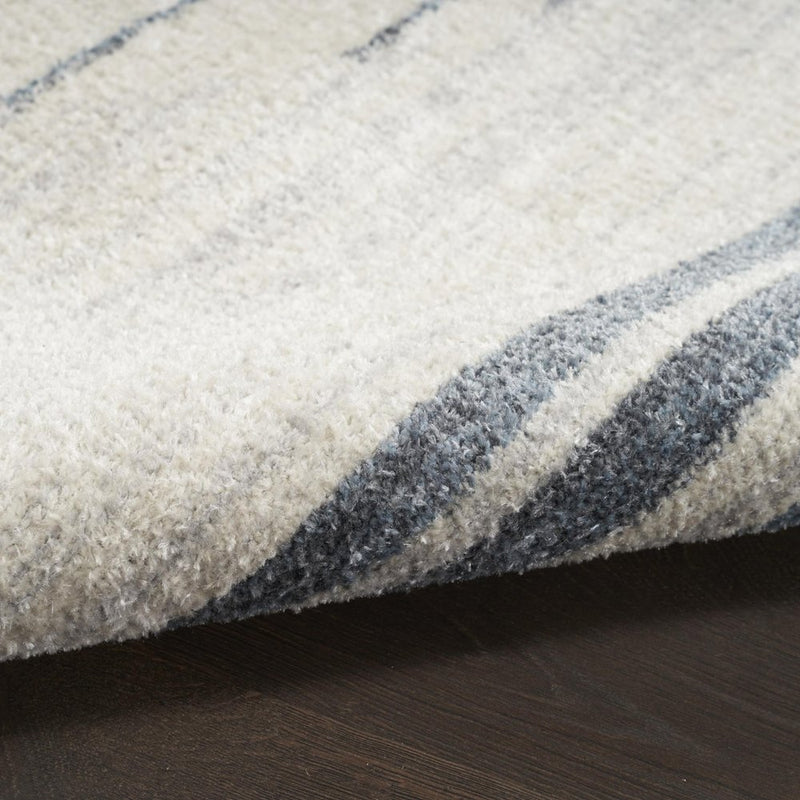 10' Blue And Ivory Geometric Washable Runner Rug
