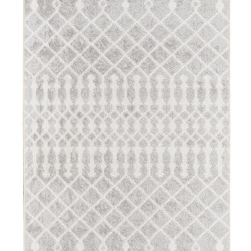10' Gray And Ivory Moroccan Washable Runner Rug