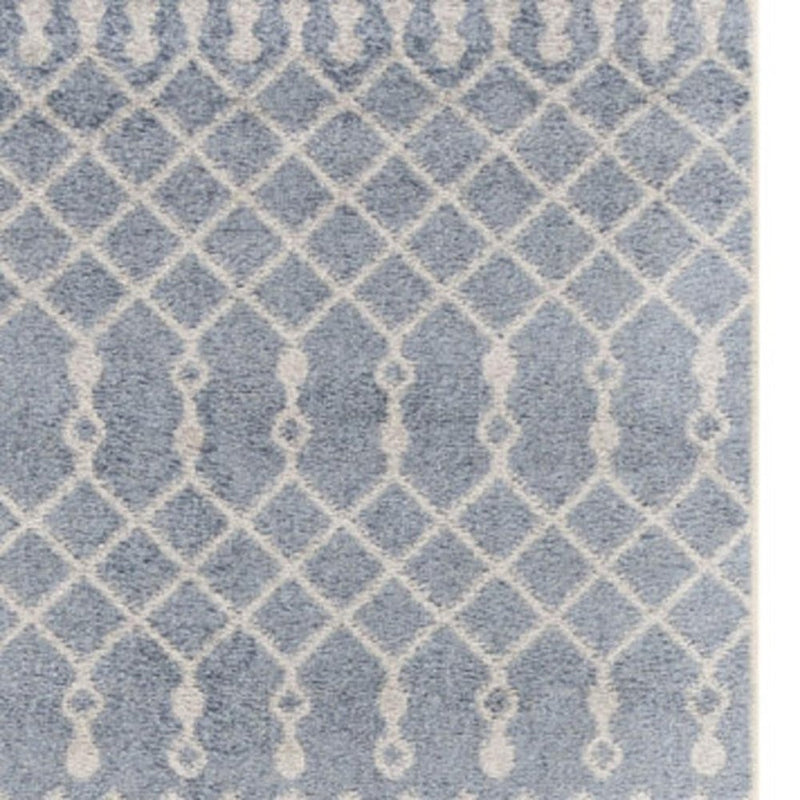 10' Blue And Ivory Moroccan Washable Runner Rug