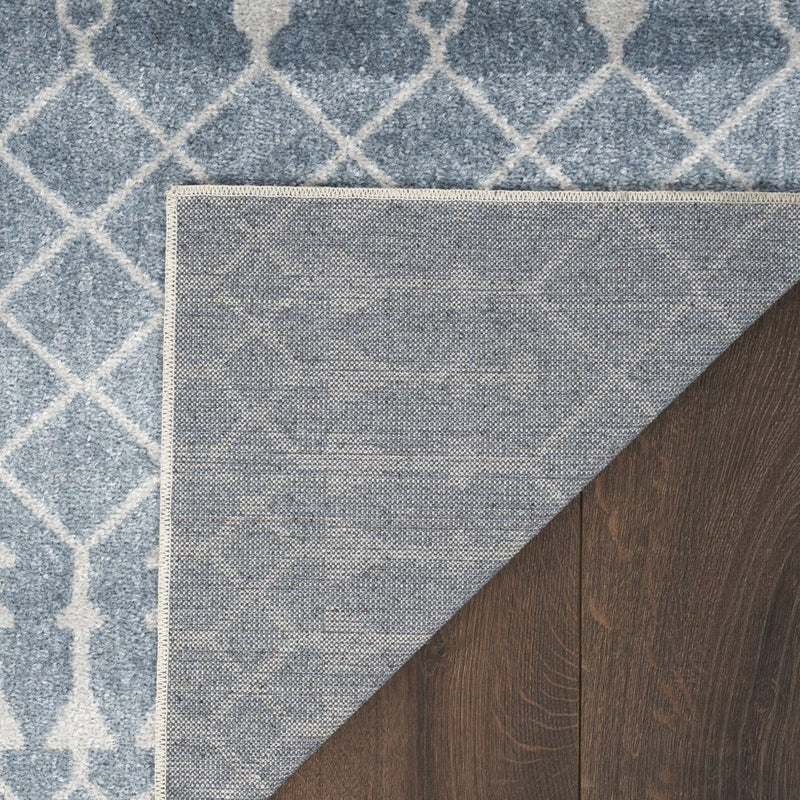 10' Blue And Ivory Moroccan Washable Runner Rug