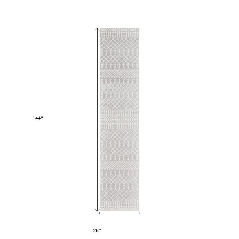 10' Gray And Ivory Moroccan Washable Runner Rug