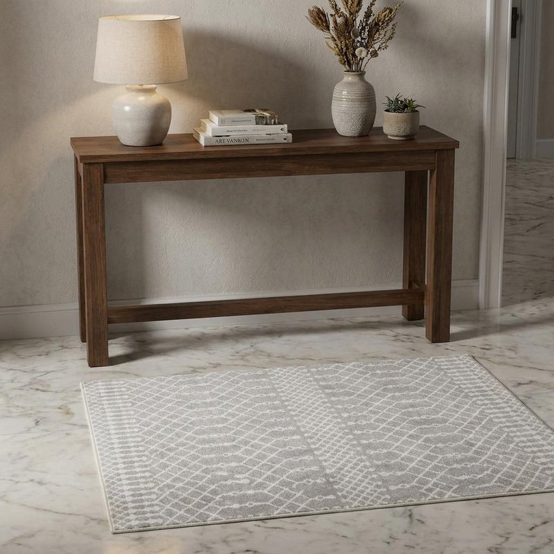 10' Gray And Ivory Moroccan Washable Runner Rug