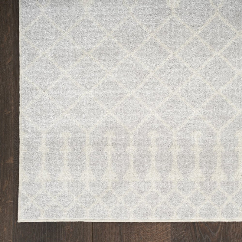 10' Gray And Ivory Moroccan Washable Runner Rug