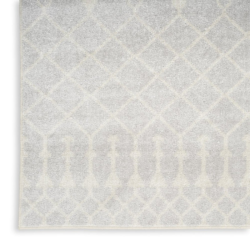 10' Gray And Ivory Moroccan Washable Runner Rug