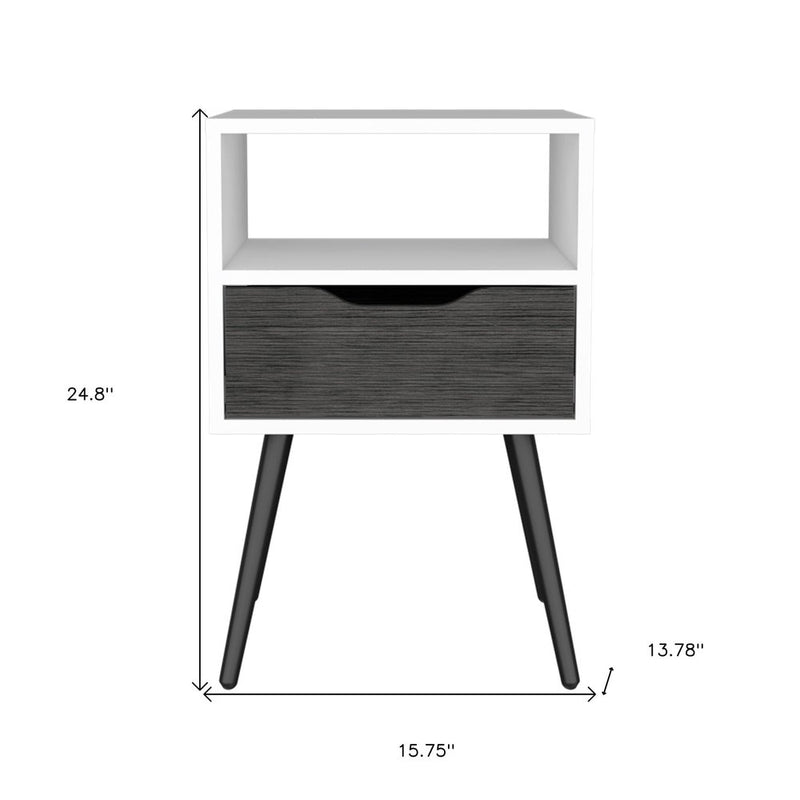25" Gray And White Wood One Drawer Nightstand