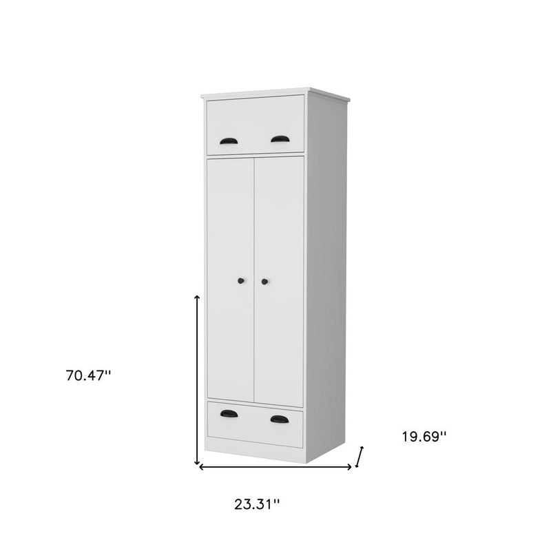 70" White Wood And Metal Three Door Single Drawer Combo Dresser