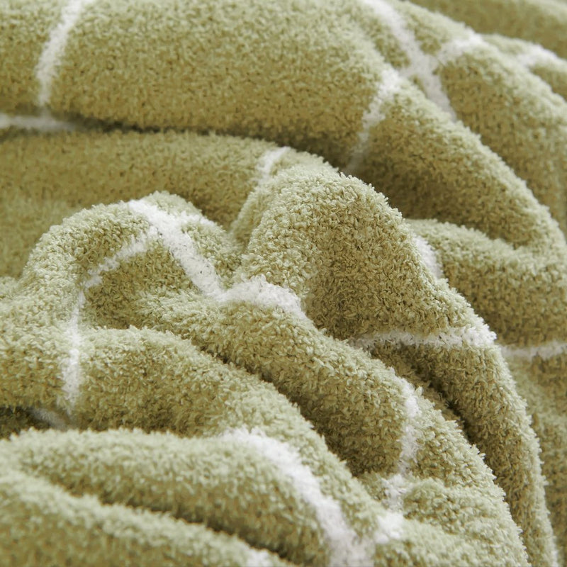 50" X 60" Green and White Fleece Knitted Geometric Plush Throw Blanket