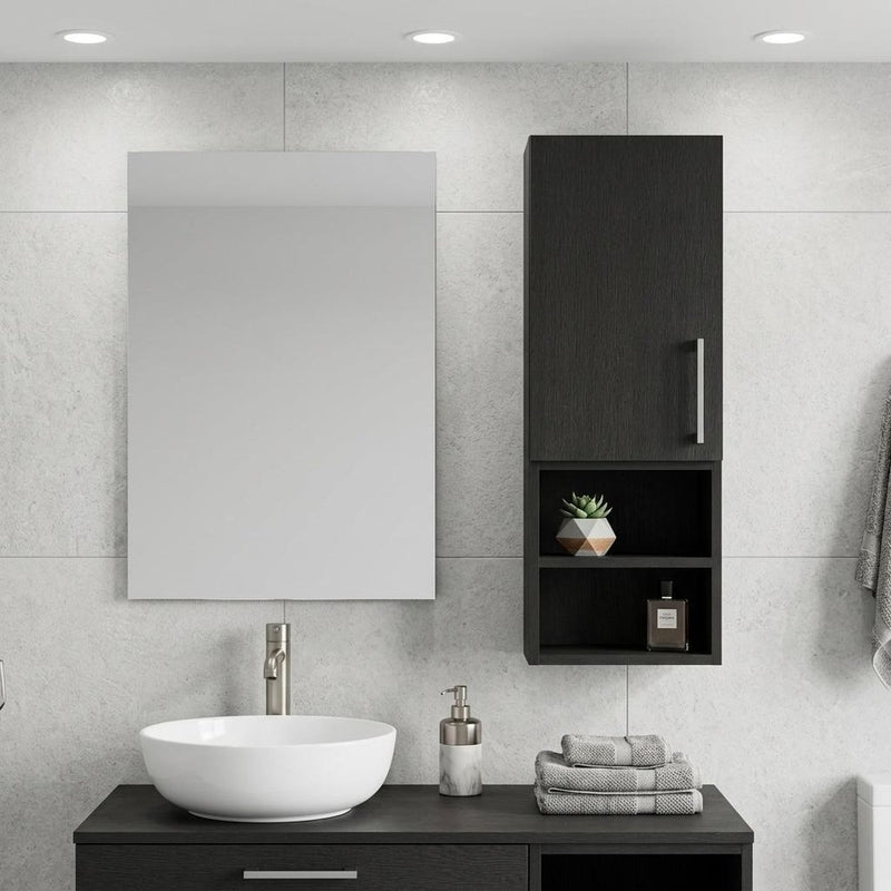 12" Black Wood Wall Mounted Single Door Medicine Cabinet