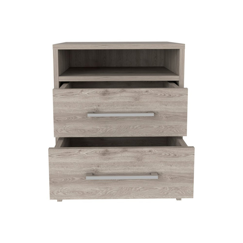 20" Gray Wood Two Drawer Nightstand