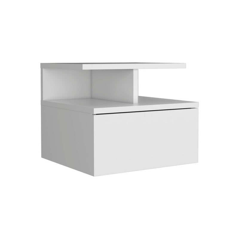 12" White Wood One Drawer Floating Nightstand