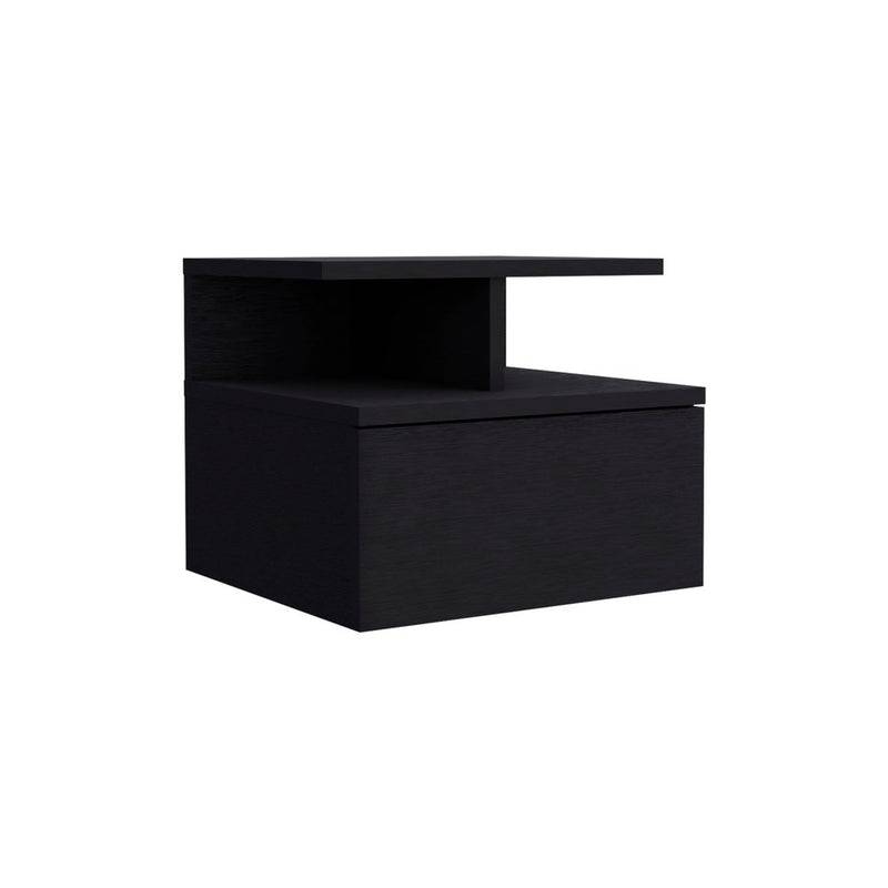 12" Black Wood One Drawer Floating Nightstand