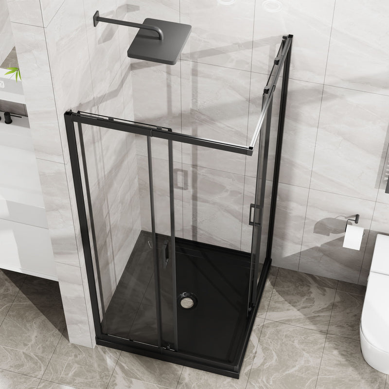 Corner Sliding Shower Door Combo With Base (No Drain Kit)