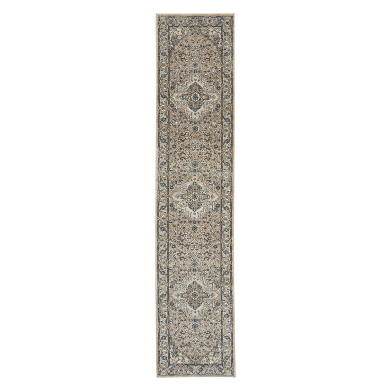 16' Beige And Gray Medallion Distressed Runner Rug