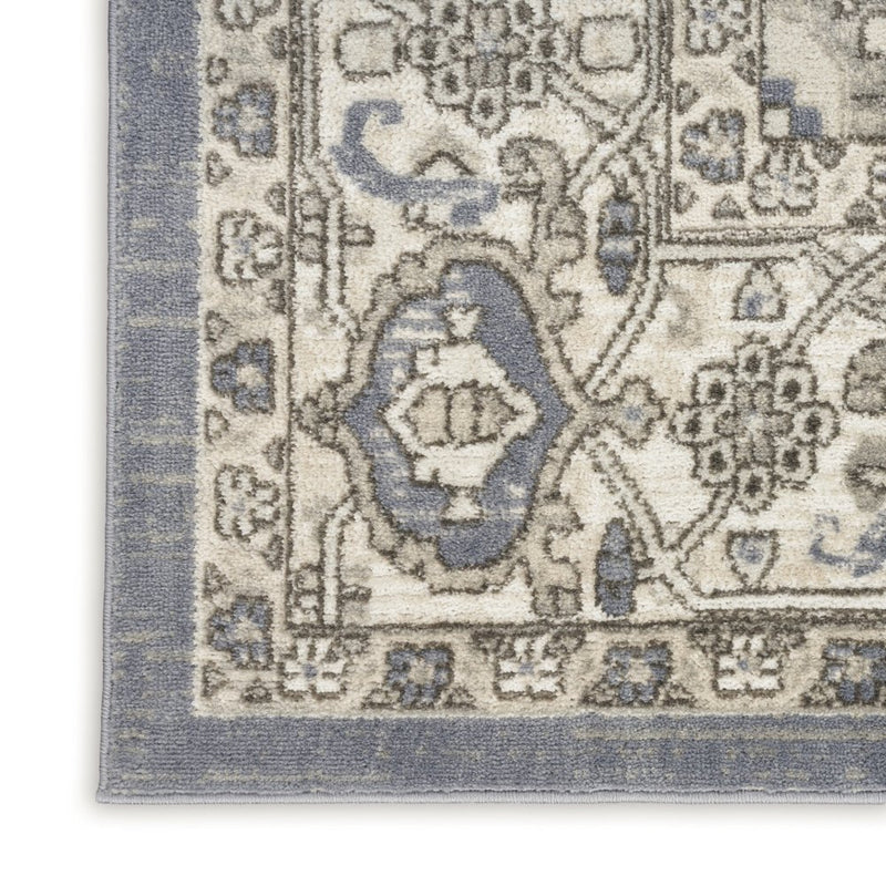 8' Blue And Ivory Medallion Distressed Runner Rug