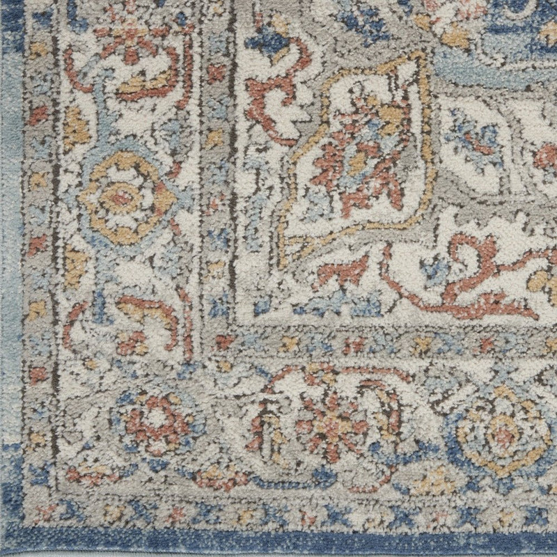 10' Ivory And Blue Floral Distressed Runner Rug
