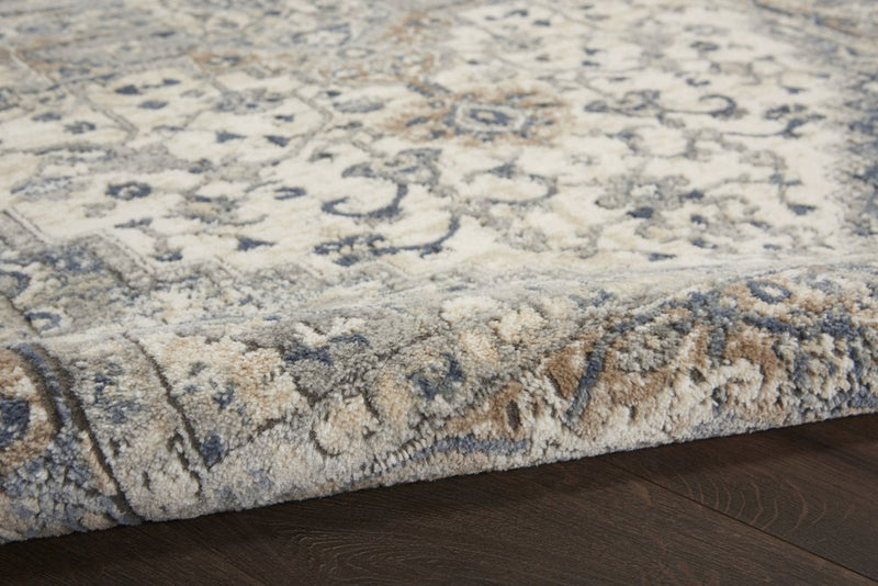5' Gray and Ivory Square Medallion Power Loom Distressed Area Rug