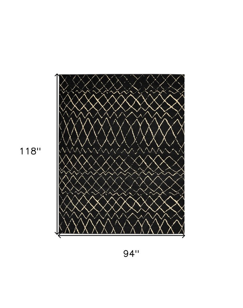 8' X 10' Black and Ivory Abstract Power Loom Distressed Area Rug