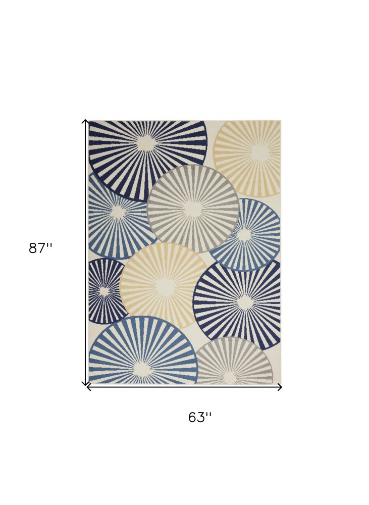 8' X 10' Beige and Blue Geometric Power Loom Area Rug
