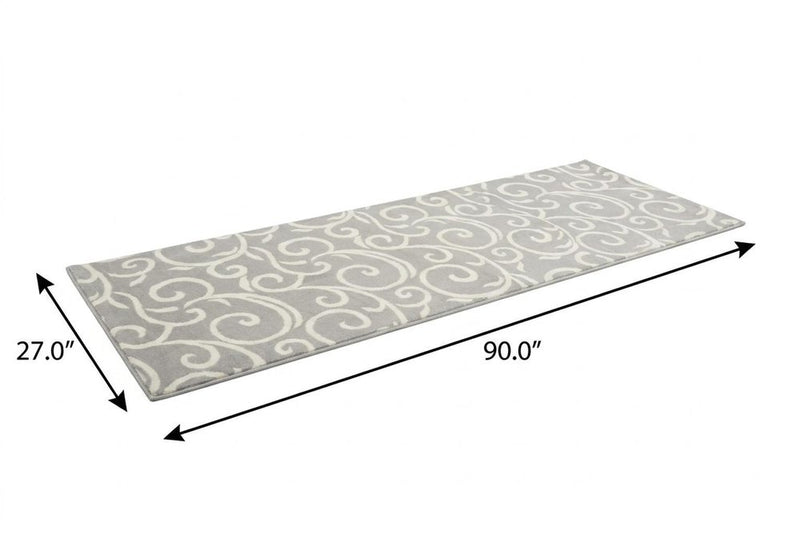 8' Gray Floral Runner Rug