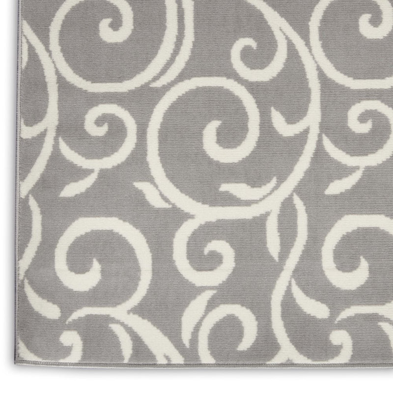 8' Gray Floral Runner Rug
