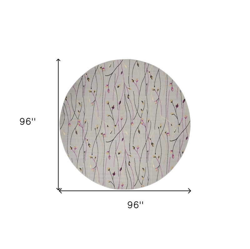 5' Gray and Pink Round Floral Vines Power Loom Area Rug
